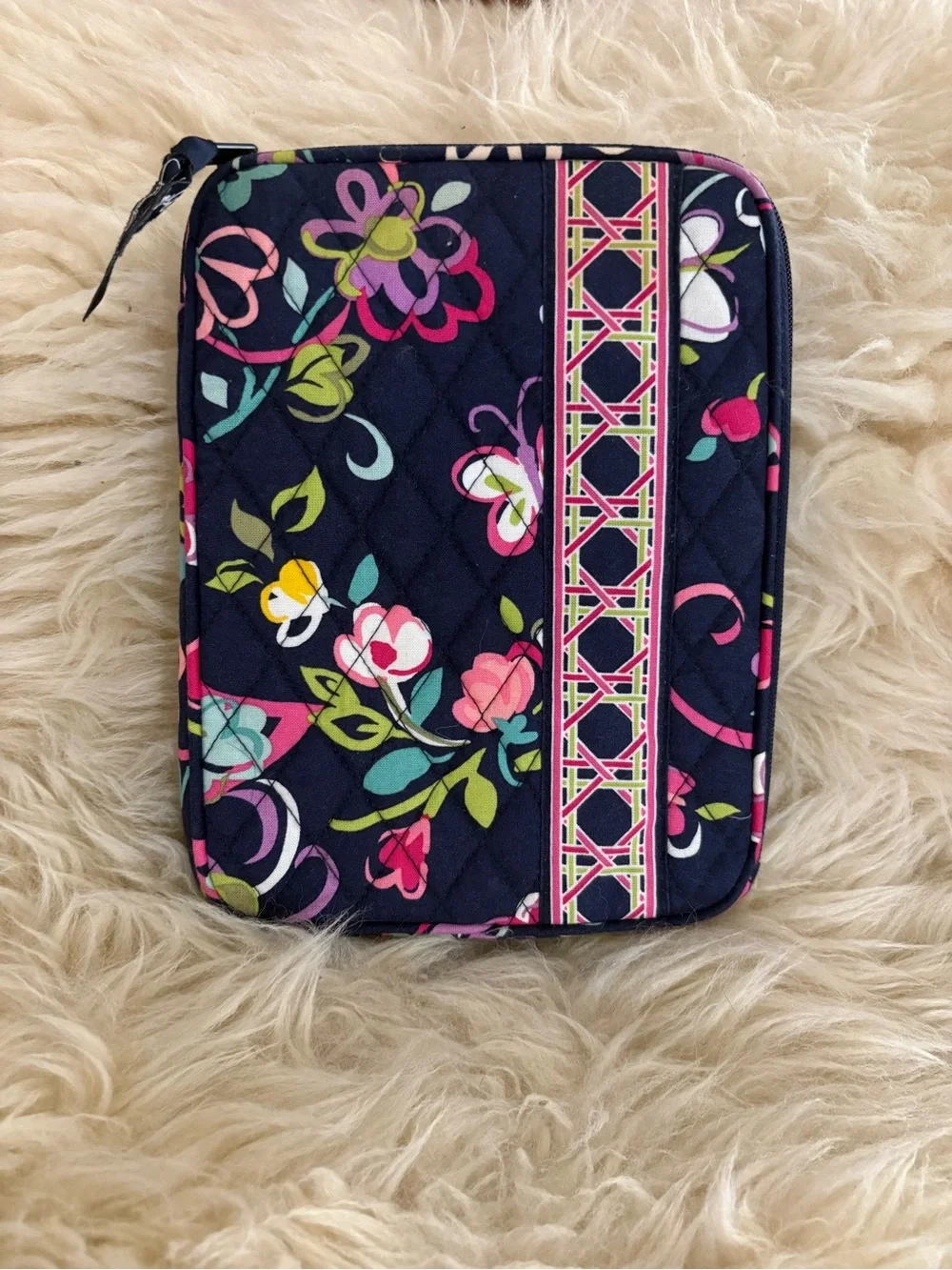 Vera Bradley ‘Ribbons’ Navy Quilted Floral Zippered Tablet Organizer